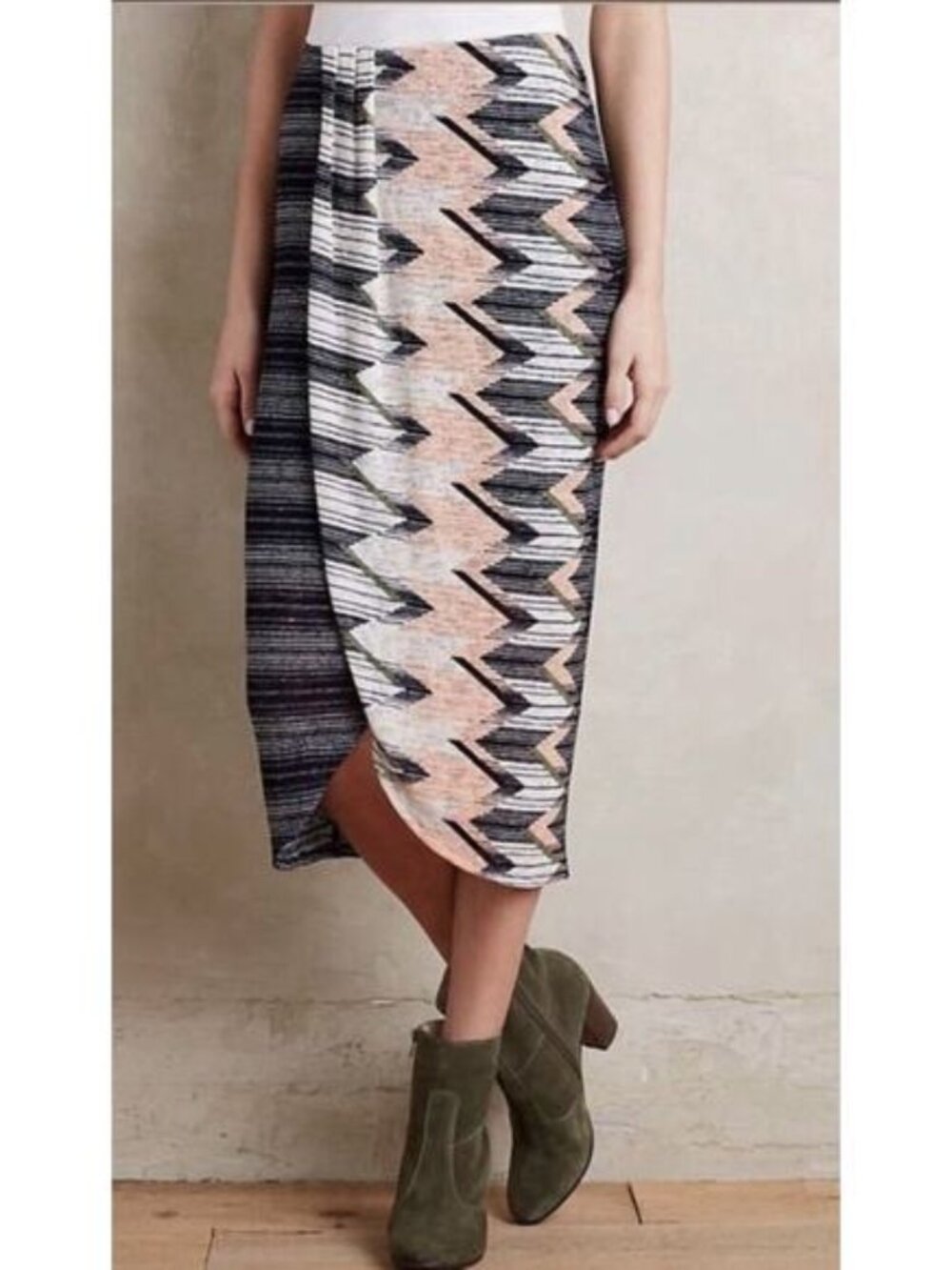 Anthropologie Chevron Midi Skirt in Black, Pink, Cream